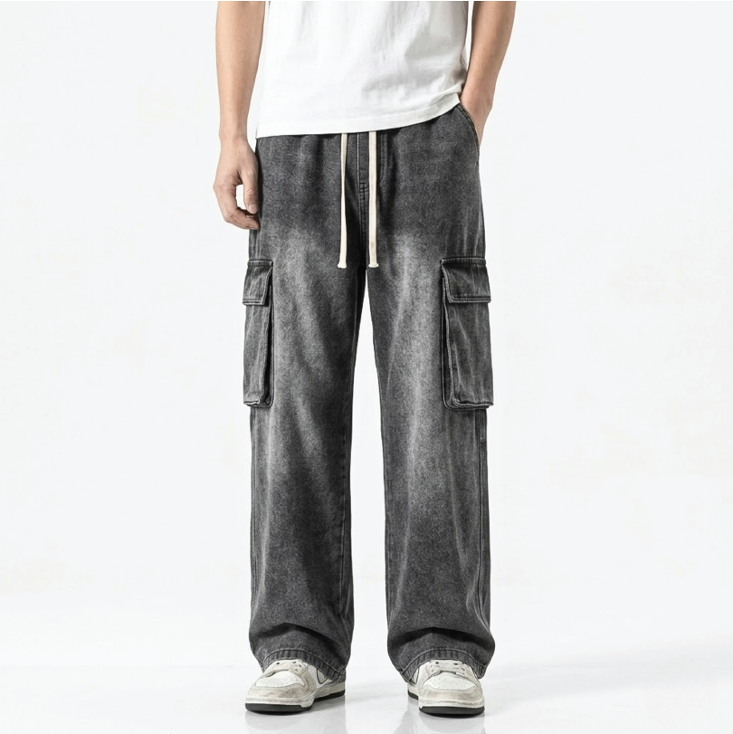 Wide-Leg Charcoal Cargo